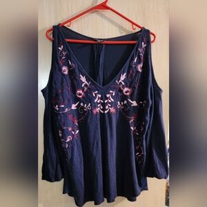 Lucky Brand "Cold Shoulder" Embroidered Blouse XL